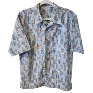OP Sport Hawaiian Tropical Print Button Down Collared Short Sleeve Shirt Large